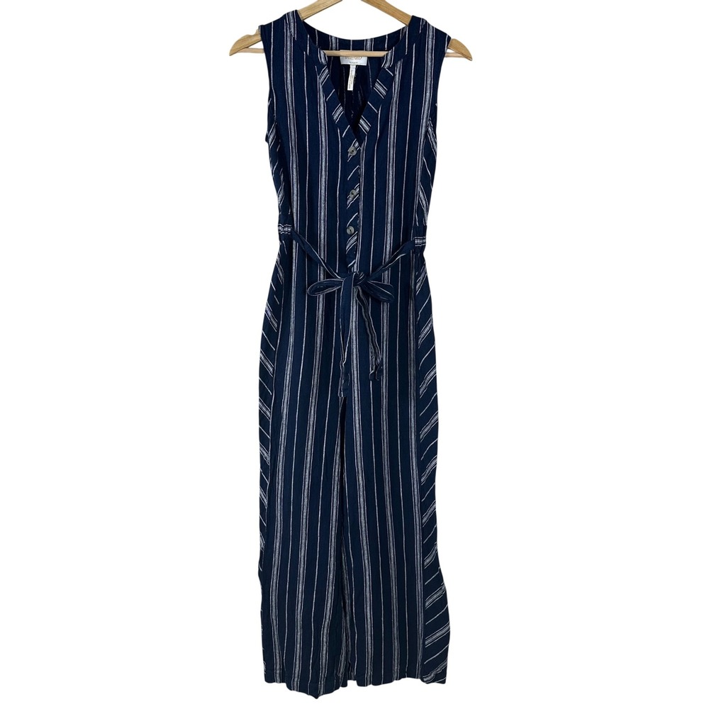 Laundry‎ by Shelli Segal Navy Striped Linen Blend Wide Leg Jumpsuit Size 2